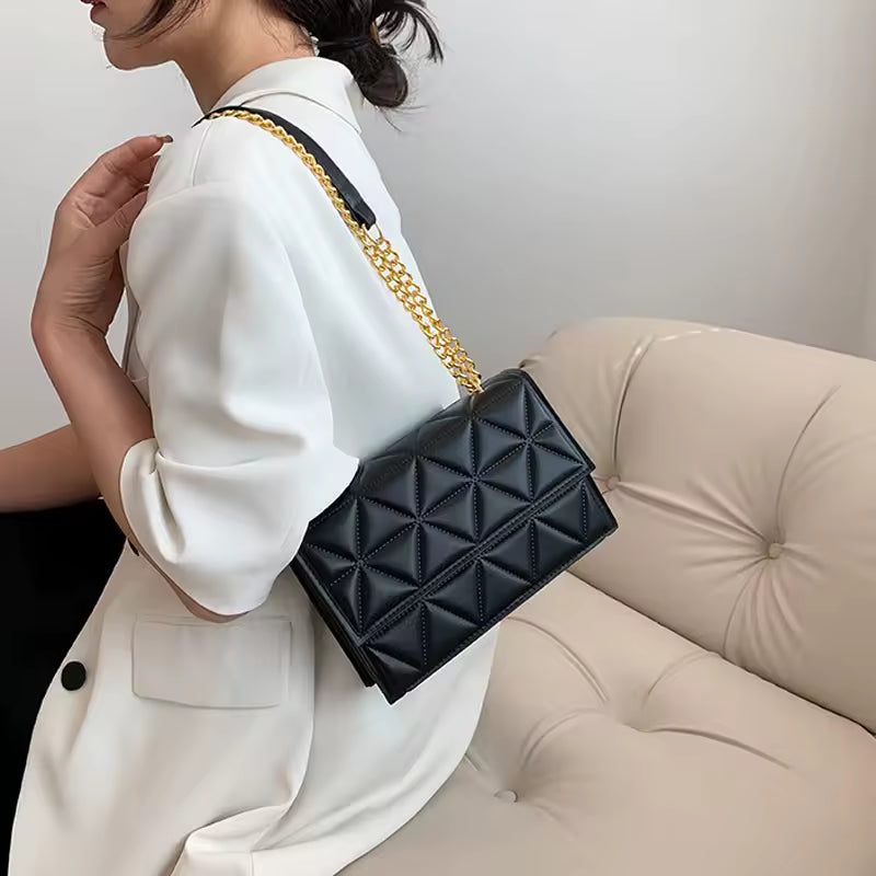 Plaid Designer Pu Leather Shoulder Chain Square Handbags Mssza