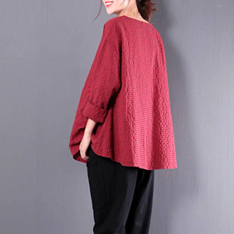 Plaid Shirts Long Sleeve Cotton Blouses Casual Tops Vintage V Neck Shirts Mssza