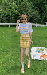 Plaid Short Style Lining High Waist Split A-Line Bag Hip Skirts Mssza