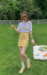 Plaid Short Style Lining High Waist Split A-Line Bag Hip Skirts Mssza