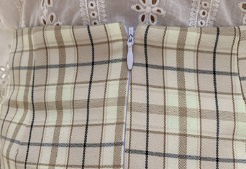 Plaid Short Style Lining High Waist Split A-Line Bag Hip Skirts Mssza
