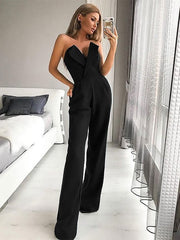 Playsuit Pink Bateau Neck Sleeveless Backless Strapless Polyester Straight Playsuit Mssza
