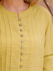 Pleated Button O-neck Casual Blouse Mssza