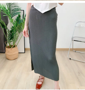Pleated Casual Elastic Waist Solid Split Versatile Elegant Skirt Mssza