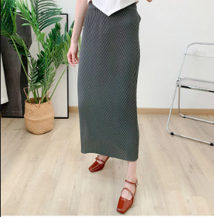 Pleated Casual Elastic Waist Solid Split Versatile Elegant Skirt Mssza