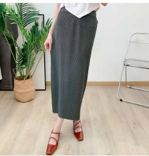 Pleated Casual Elastic Waist Solid Split Versatile Elegant Skirt Mssza