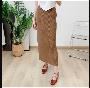Pleated Casual Elastic Waist Solid Split Versatile Elegant Skirt Mssza