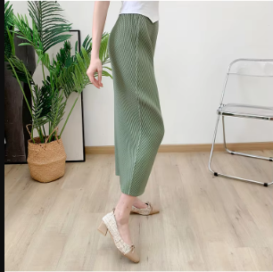 Pleated Casual Elastic Waist Solid Split Versatile Elegant Skirt Mssza