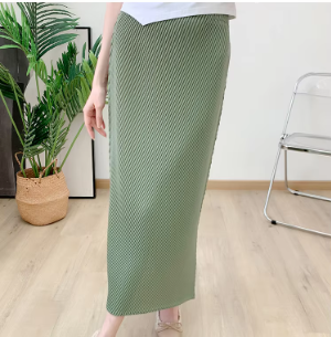 Pleated Casual Elastic Waist Solid Split Versatile Elegant Skirt Mssza