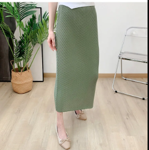 Pleated Casual Elastic Waist Solid Split Versatile Elegant Skirt Mssza