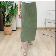 Pleated Casual Elastic Waist Solid Split Versatile Elegant Skirt Mssza