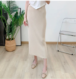 Pleated Casual Elastic Waist Solid Split Versatile Elegant Skirt Mssza