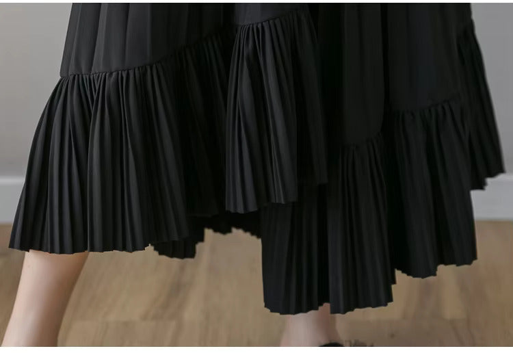 Pleated Irregular High Waist Solid Elegant And Vintage Midi Skirts Mssza