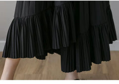 Pleated Irregular High Waist Solid Elegant And Vintage Midi Skirts Mssza
