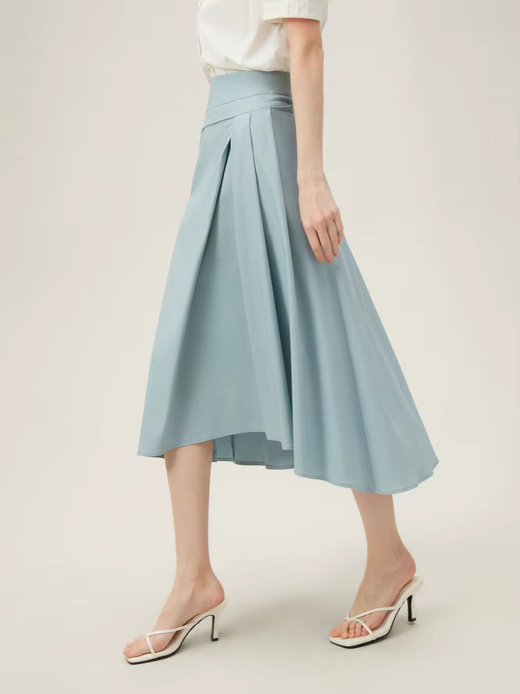 Pleated Natural Waistline Irregular A-line Medium Stretch Midi Length Skirt Mssza