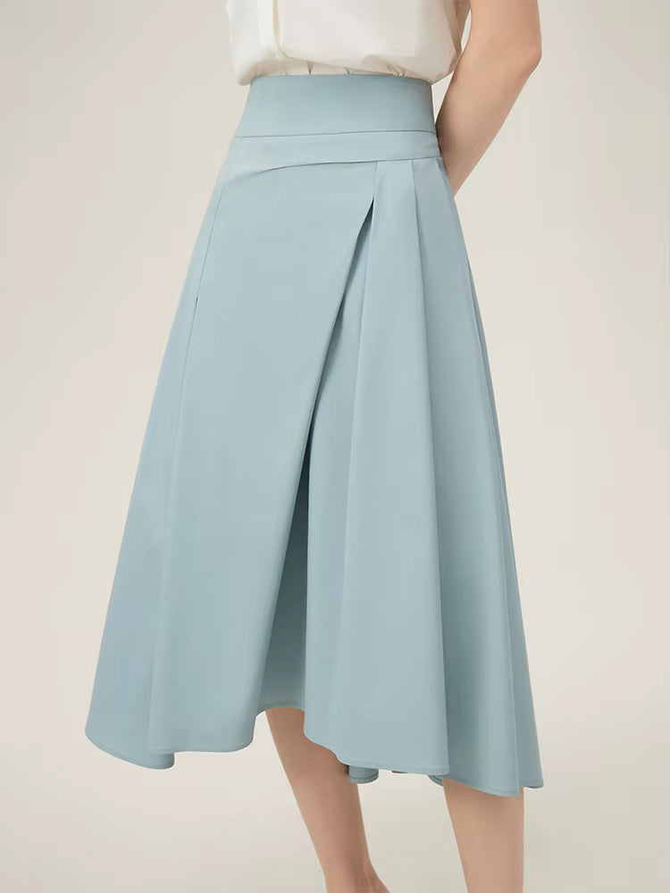 Pleated Natural Waistline Irregular A-line Medium Stretch Midi Length Skirt Mssza