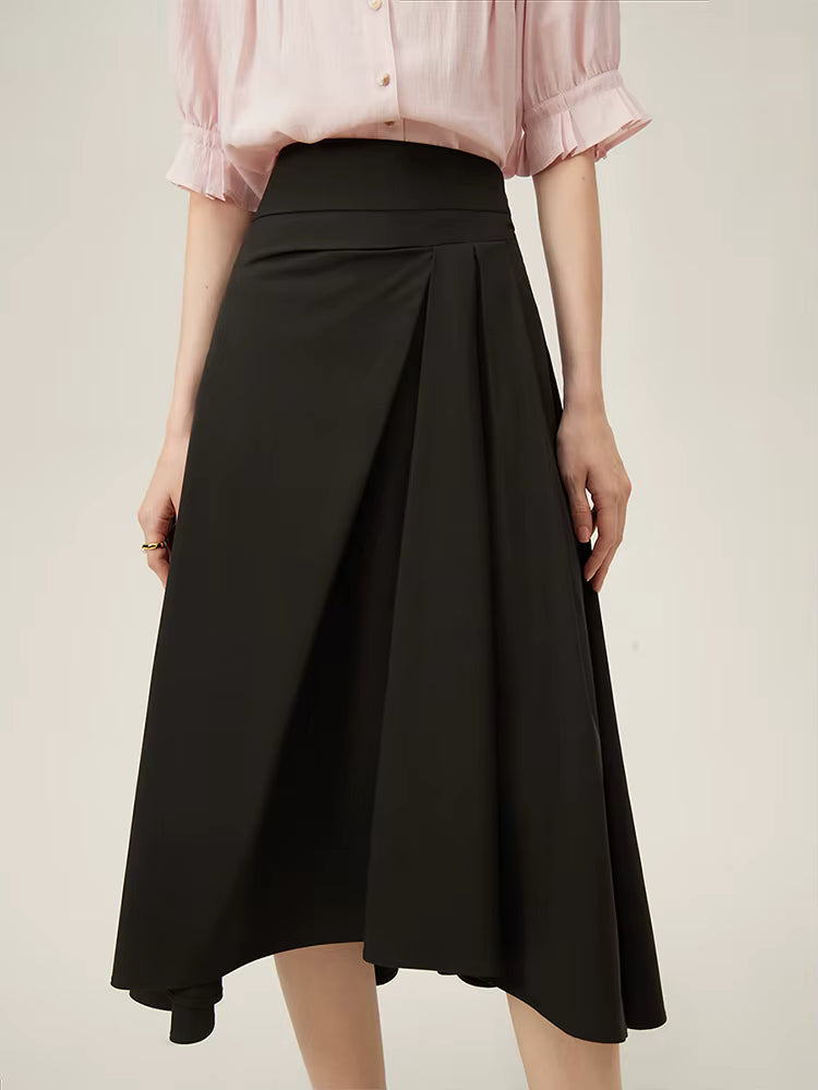 Pleated Natural Waistline Irregular A-line Medium Stretch Midi Length Skirt Mssza