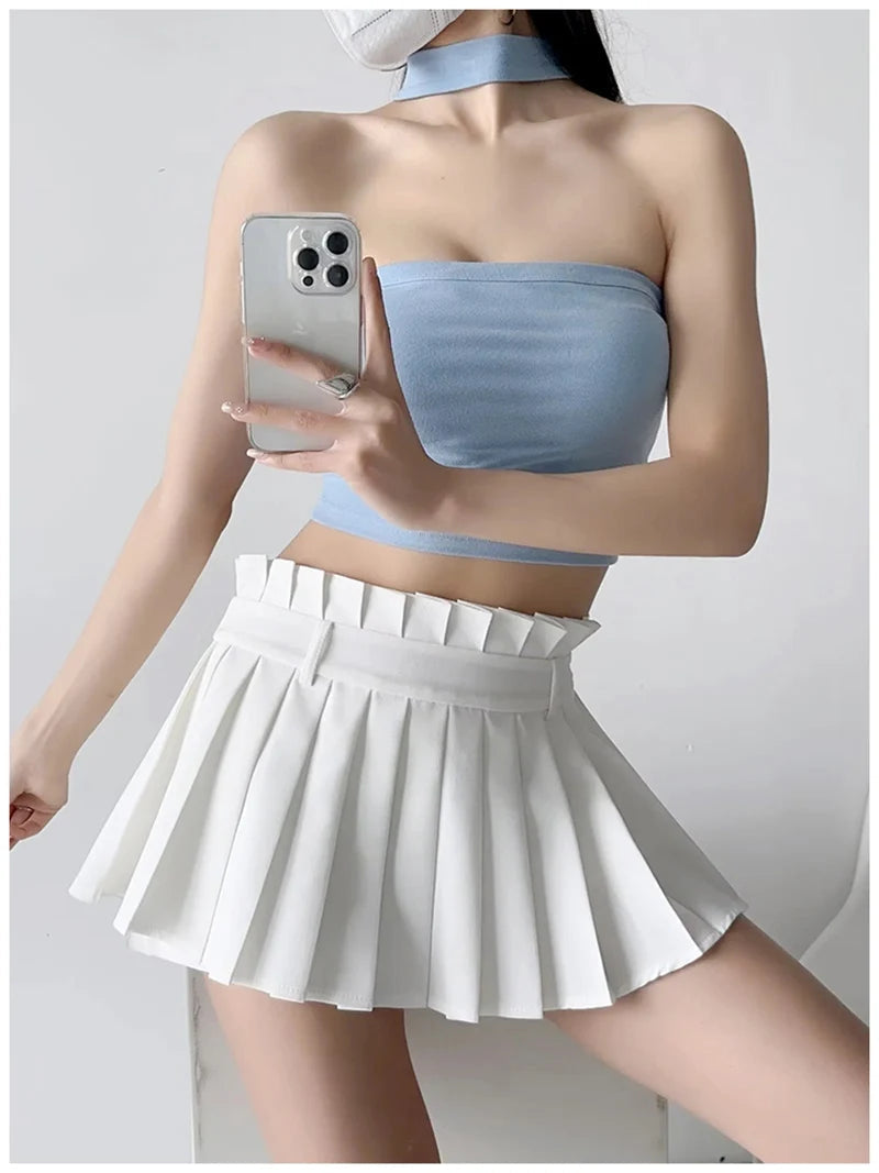 Pleated Preppy Style Chic Design Casual Dance Mini Skirts Mssza