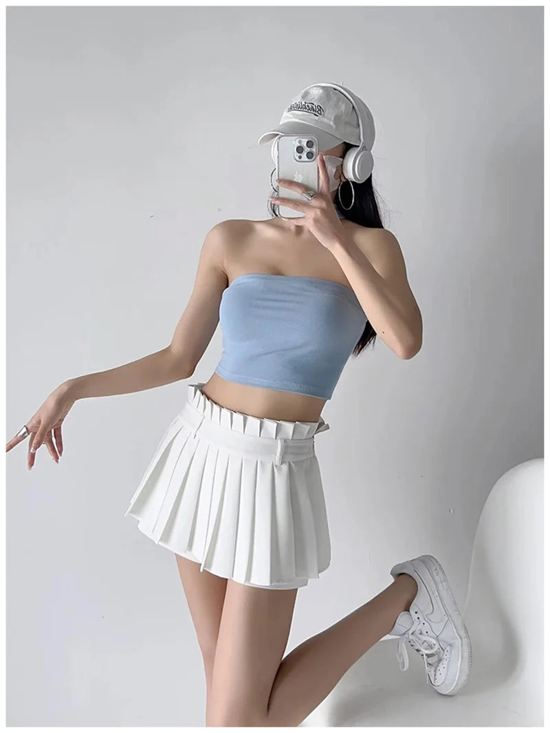 Pleated Preppy Style Chic Design Casual Dance Mini Skirts Mssza