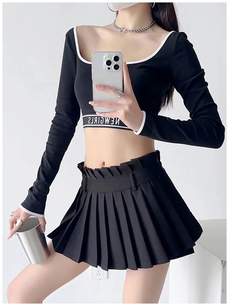 Pleated Preppy Style Chic Design Casual Dance Mini Skirts Mssza