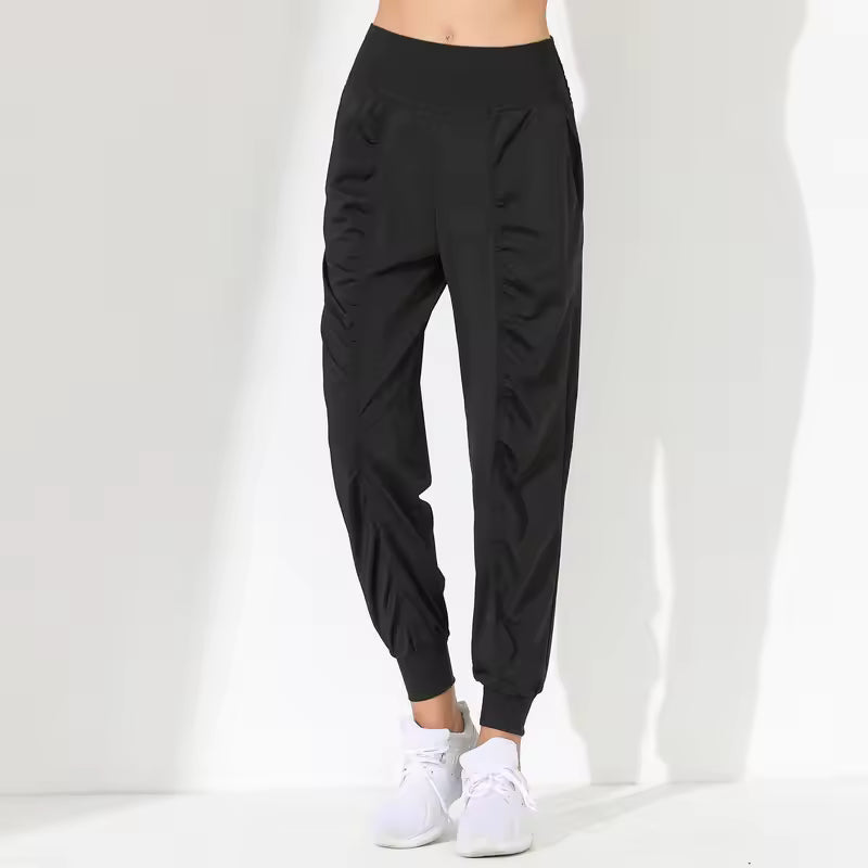 Pleated Quick-Dry Slim Bound Running Fitness Pockets Loose Yoga Capris Mssza
