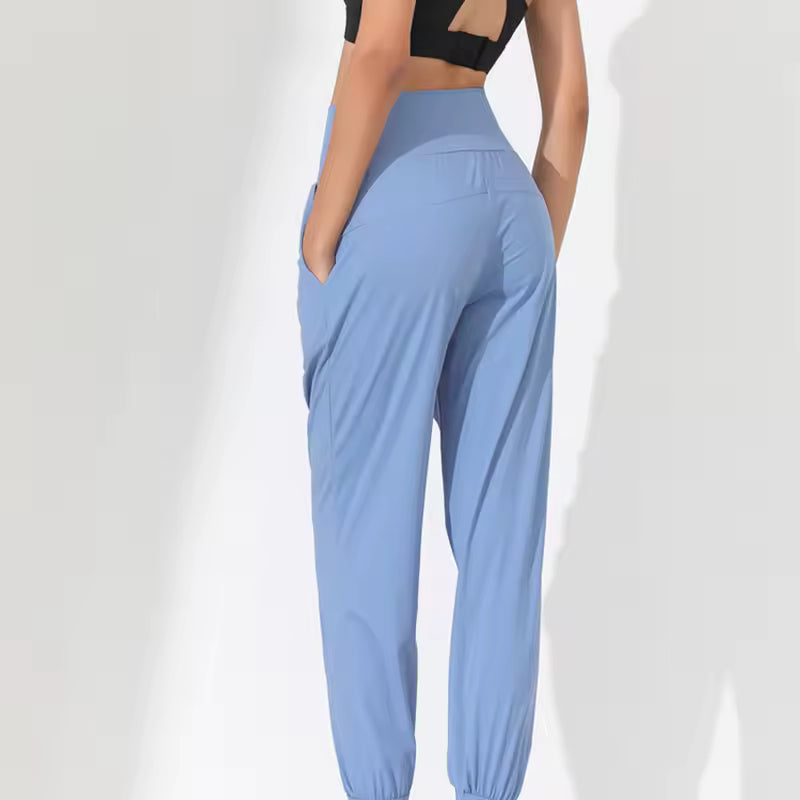 Pleated Quick-Dry Slim Bound Running Fitness Pockets Loose Yoga Capris Mssza