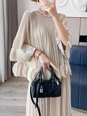Pleated Two Piece Sets Round Collar Flare Sleeve Elegant Top And A Line Skirt Mssza