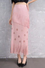 Pleats Half-Body Simple Solid Causal Series Elegant And Vintage Midi skirts Mssza