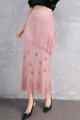 Pleats Half-Body Simple Solid Causal Series Elegant And Vintage Midi skirts Mssza