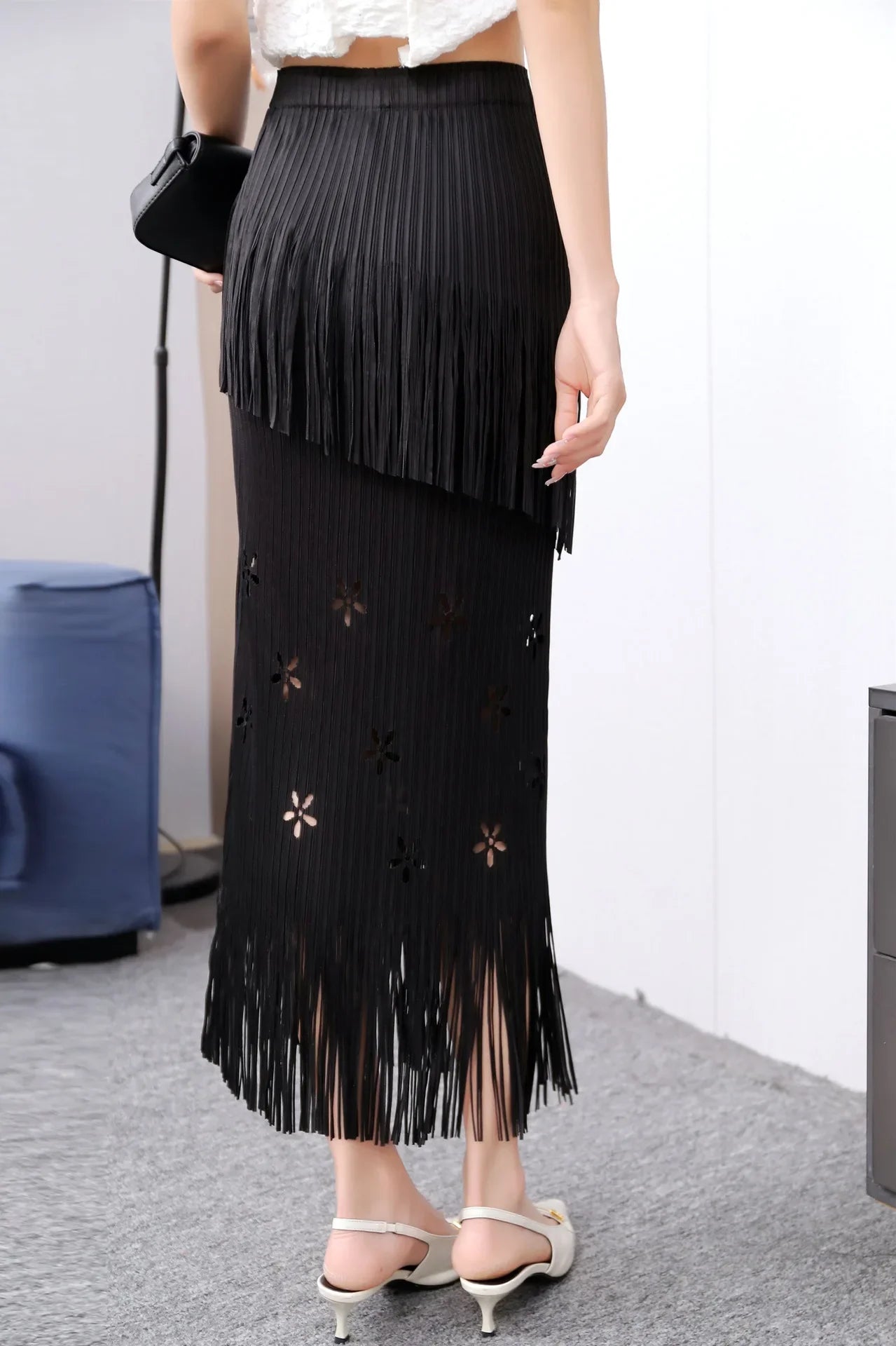 Pleats Half-Body Simple Solid Causal Series Elegant And Vintage Midi skirts Mssza