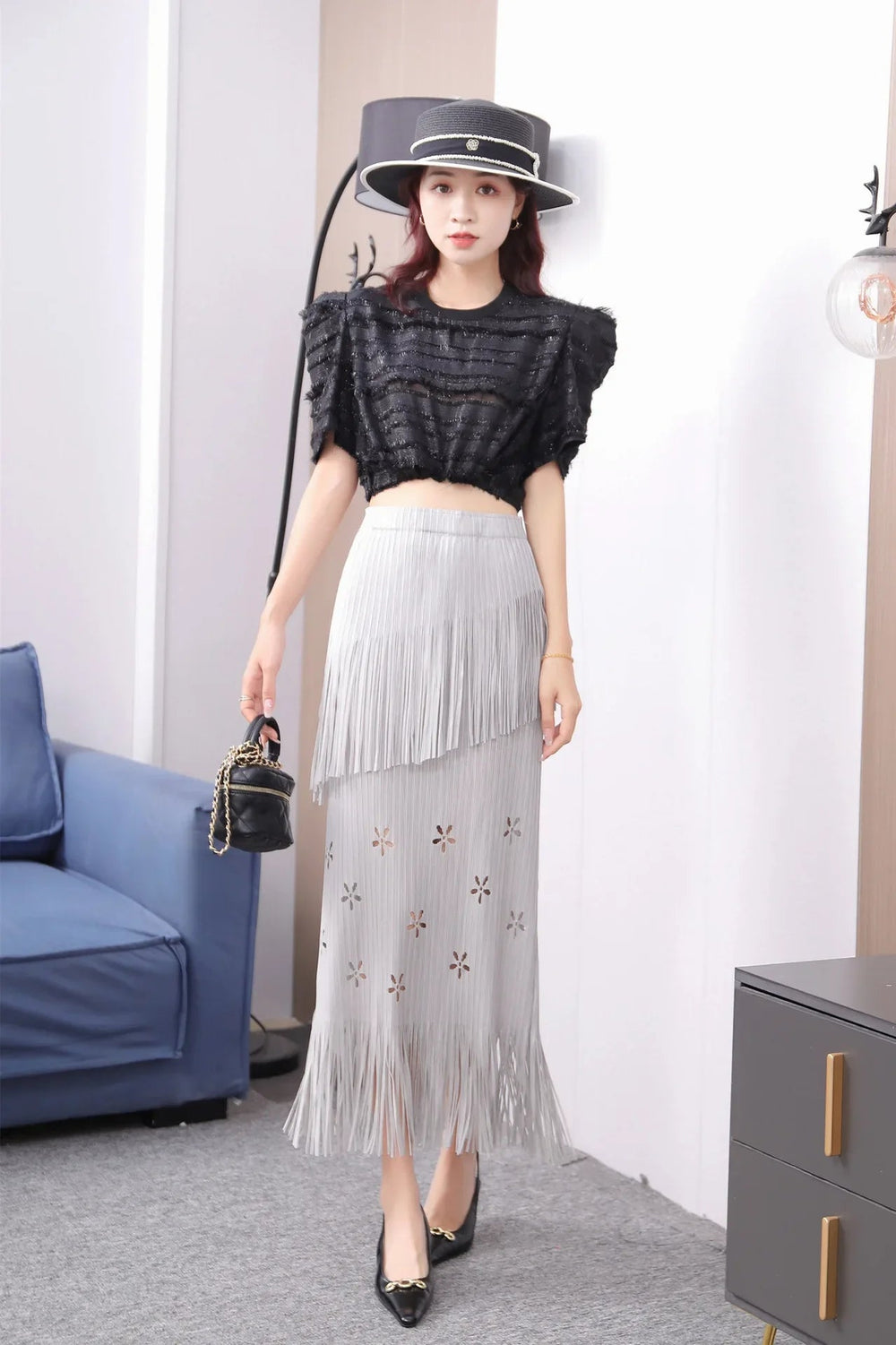 Pleats Half-Body Simple Solid Causal Series Elegant And Vintage Midi skirts Mssza