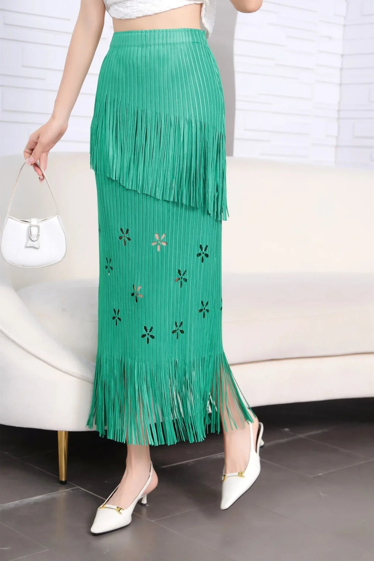 Pleats Half-Body Simple Solid Causal Series Elegant And Vintage Midi skirts Mssza