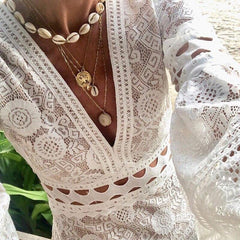 Plunge V-neck Bell Sleeve Lace Bodycon Dress Mssaz Desses