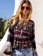 Plus Size Blouse Bohemian Balloon Sleeve Loose Top For Women Mssza