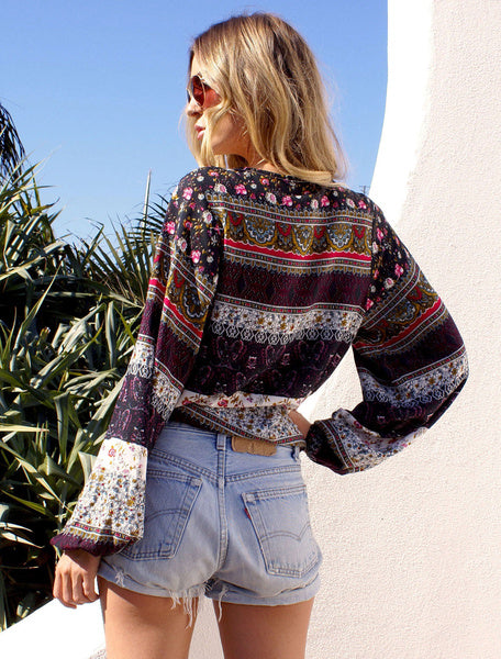 Plus Size Blouse Bohemian Balloon Sleeve Loose Top For Women Mssza