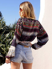 Plus Size Blouse Bohemian Balloon Sleeve Loose Top For Women Mssza