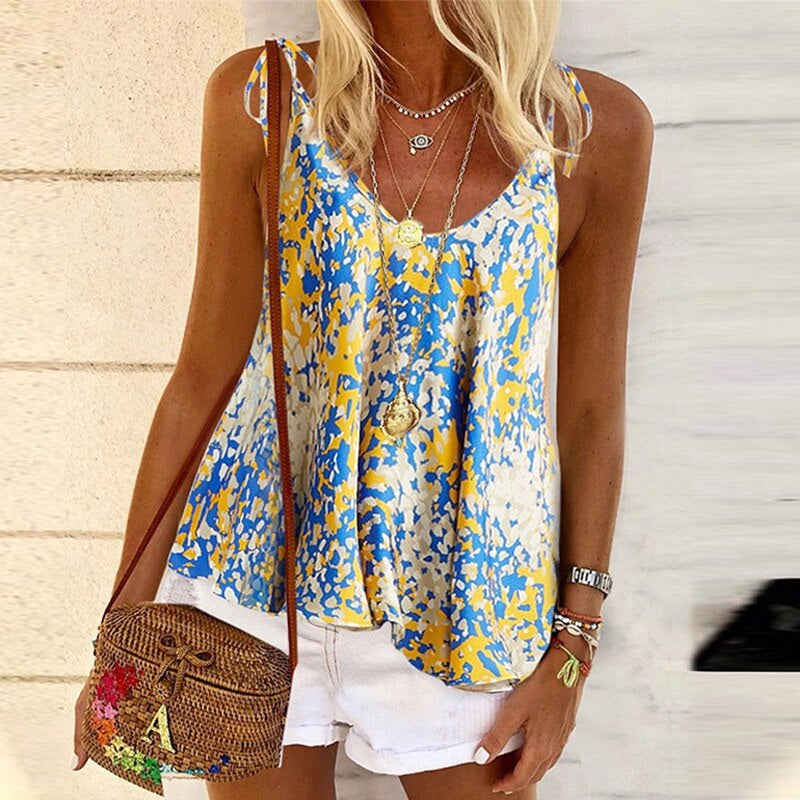 Plus Size Boho Backless Sleeveless Streetwear Strap Blouse Mssza