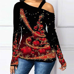 Plus Size Oblique Shoulder Christmas Tee Mssza