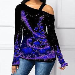 Plus Size Oblique Shoulder Christmas Tee Mssza