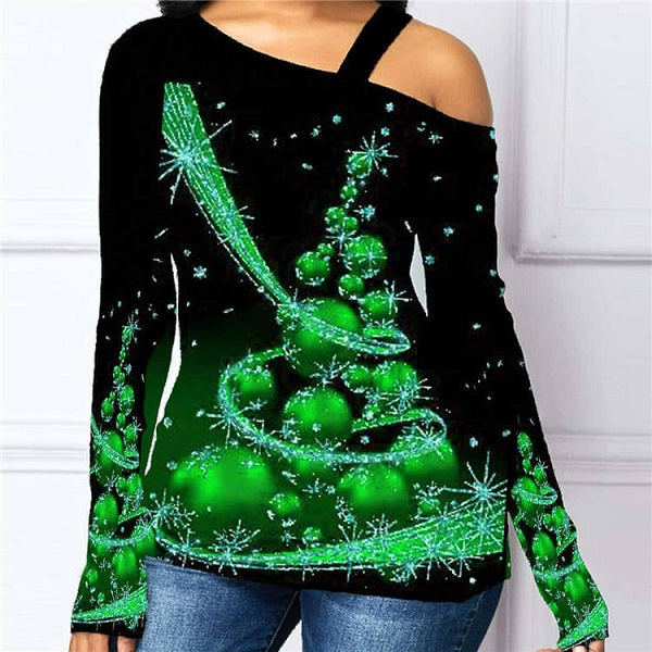 Plus Size Oblique Shoulder Christmas Tee Mssza