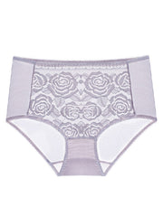 Plus Size Floral Embroidery Lace-trim Mid Waist Mesh Panties Mssza