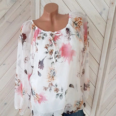 Plus Size Floral Print Casual Off Shoulder Chiffon Blouse Mssza