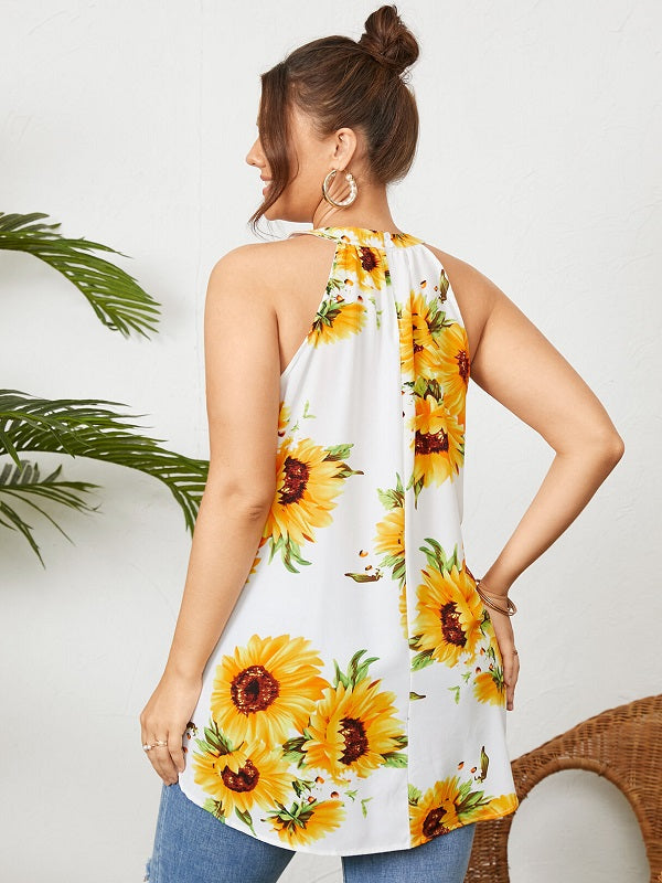 Plus Size Halter Button Keyhole Design Cami Mssza