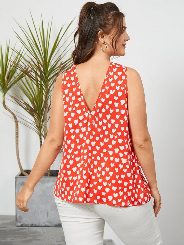 Plus Size Heart Pattern Halter Backless Tank Top Mssza