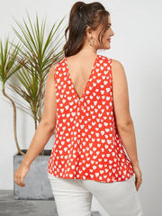 Plus Size Heart Pattern Halter Backless Tank Top Mssza