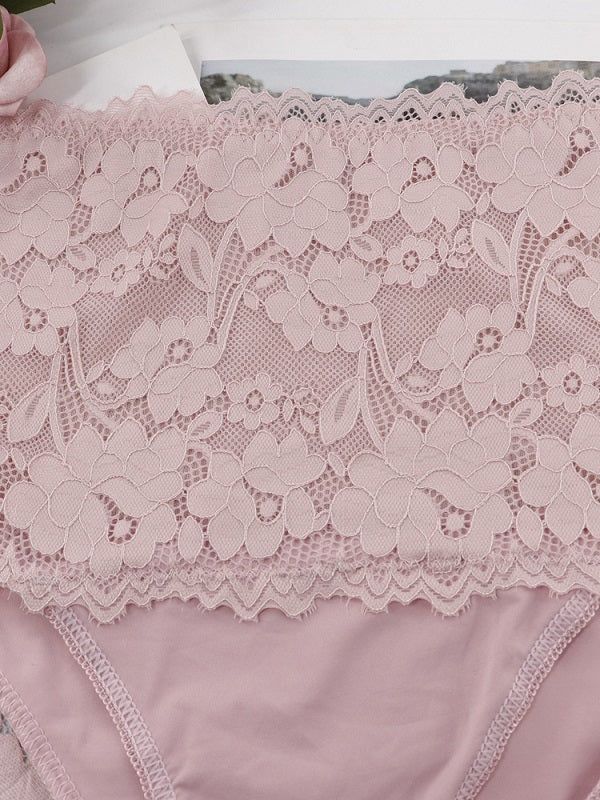 Plus Size High Waist Flora Lace Full Hip Briefs Mssza