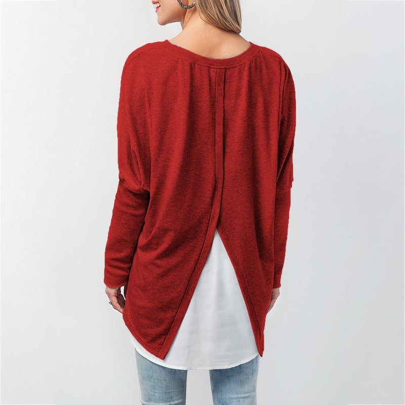 Plus Size  O Neck Loose Street Wear Long Sleeve Blouse Mssza