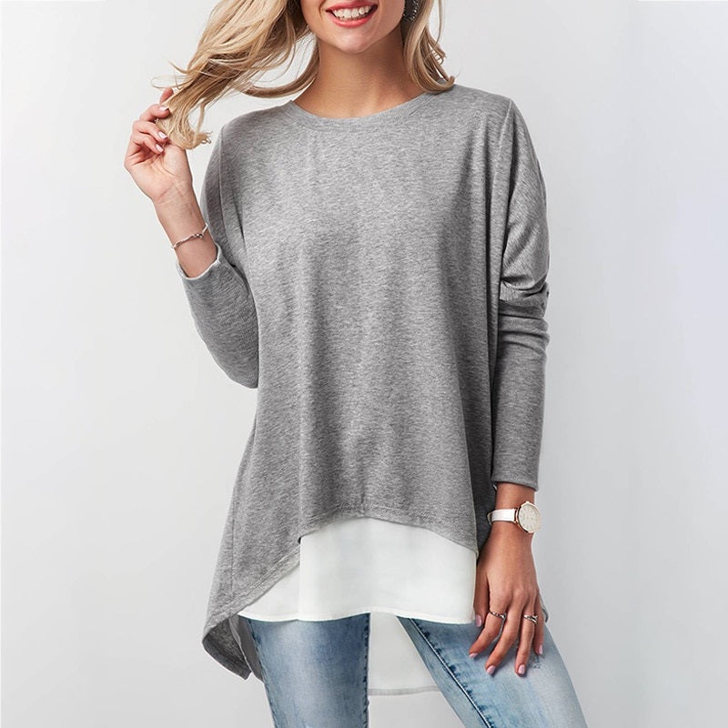 Plus Size  O Neck Loose Street Wear Long Sleeve Blouse Mssza