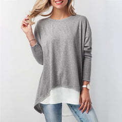Plus Size  O Neck Loose Street Wear Long Sleeve Blouse Mssza