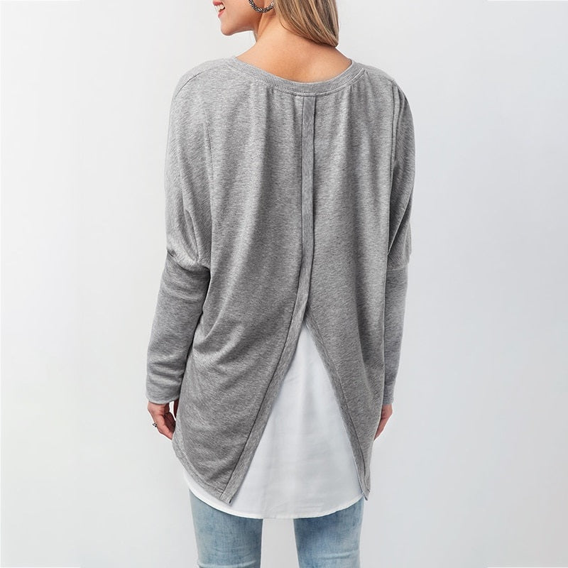 Plus Size  O Neck Loose Street Wear Long Sleeve Blouse Mssza